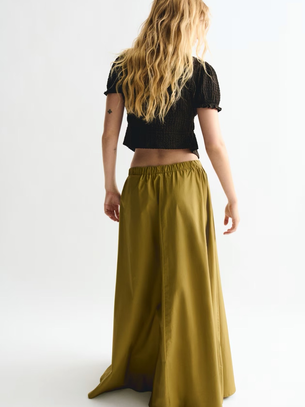 H&M Olive Green Full-Length Maxi Skirt with Elastic Waist - Picture 5 of 7